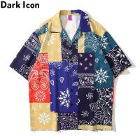 Dark ไอคอนผ้าพันคอ Patchwork เสื้อฮาวายชาย2021ฤดูร้อน Vintage เสื้อโปโล Street เสื้อสำหรับชาย