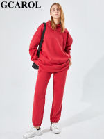 GCAROL Fall Winter Women Long Hooded Suits 80 Cotton Fleece Oversized Boyfriend Uni Sweatshirt Elastic Waist Harem Pants