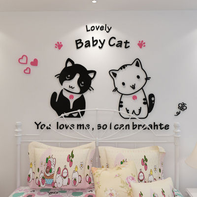 Creative Cartoon Cat Stickers Bedroom Bedside Decoration 3D Acrylic Wall Stickers