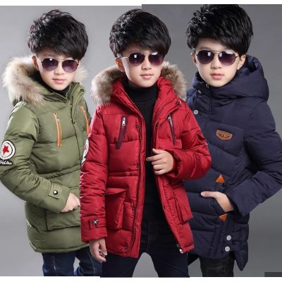 2023 Big Size Teenager Thick Warm Winter Boys Jacket 2 Color Heavy Long Style Hooded Outerwear For Boy Children Windbreaker Coat