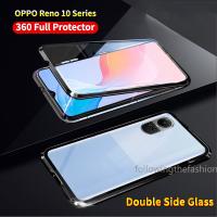 เคสโทรศัพท์ OPPO Reno 10 Pro 5G Reno10กรอบโลหะแม่เหล็กกระจกเทมเปอร์สองด้าน360 ° กระจกนิรภัยป้องกันเต็มรูปแบบฝาครอบกันกระแทกแฟชั่นแบบแข็ง