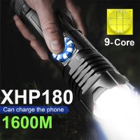 ไฟฉาย XHP180ไฟฉาย LED ทรงพลัง XHP90แรงยาวยุทธวิธีโคมไฟทำงานแสงแฟลช USB แบบชาร์จไฟได้ไฟ LED