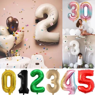 hotx【DT】 32 Inch Number Balloons Birthday Decoration 1St Helium Digit Wedding Globos Baby Shower Caramel Color