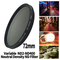 เลนส์ ND 72มม. ND2-ND400ตัวแปรความหนาแน่นเป็นกลางตัวกรองเฟดเดอร์ ND เลนส์แก้วแสงที่ปรับได้ใช้กับเลนส์กล้อง72มม