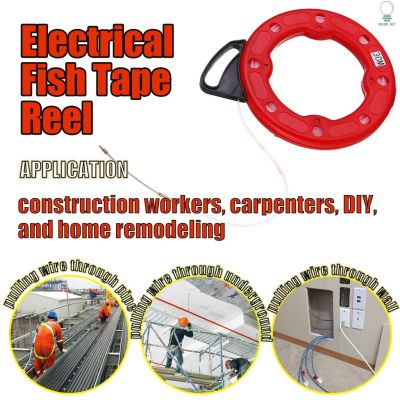 SELF 30M Fiberglass Fish Tape Reel Puller Conductive Electrical Cable Puller with Impact Case Electric or Communication Wire Puller Use for Drywall Ceiling Under Rug Conduit or Pipe