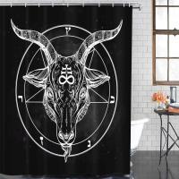 Pentagram และ Devil Bath Curtain ซาตานหัวแพะสัญลักษณ์ไบนารีสักผ้าม่านห้องน้ำกันน้ำพร้อมตะขอสำหรับตกแต่งบ้าน 180 * 180 ซม