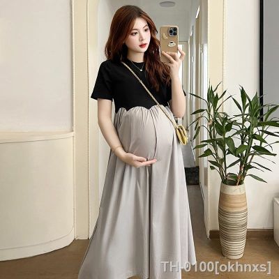 ◆✹ Vestido de cintura alta maternidade para mulheres grávidas roupas soltas longas plus size manga curta gola O estilo francês elegante