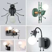 Modern LED Wall Lamp Nordic Cartoon Doll Wall Lights American Creative Metal Robot Sconce for Kids Baby Room Living Bedroom