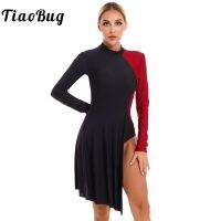 Women Adult One Shoulder Long Sleeve Ballet Dance Dress Gymnastics Leotard Ballroom Lyrical Figure Ice Skating Costume Dancewear