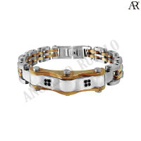 ANGELINO RUFOLO Bracelet ดีไซน์ 8 Jets Buckle สร้อยข้อมือผู้ชาย Stainless Steel 316L(สแตนเลสสตีล)คุณภาพเยี่ยม สีพิ้งโกลด์-เงิน ประดับตกแต่งด้วย Jet