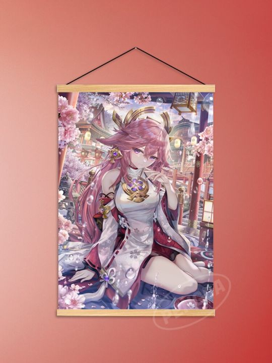 Vải bố in hình gỗ treo yae Miko Poster Anime tranh tường genshin tác động  sơn phòng khách tranh ghép tấm trang trí nhà 