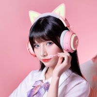 Pink Cat Ear Headphones with RGB LED Light Flexible Mic Gaming Headset RGB Helmets Stereo Music Earphone for PC Gamer Girls Gift