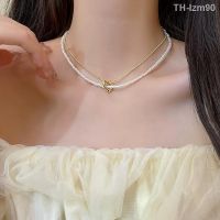 ? เครื่องประดับ South Koreas new senior design feeling double-layer pearl necklace love female temperament of joker web celebrity with collarbone chain