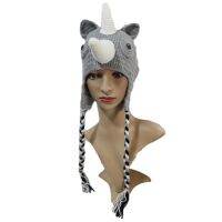 BomHCS Knitted Beanie Hats Rhinoceros Horn Earmuff ids Cosplay Handmade Caps