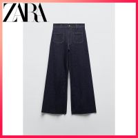 Zara ใหม่ กางเกงยีน แต่งกระเป๋า สีกรมท่า สําหรับผู้หญิง