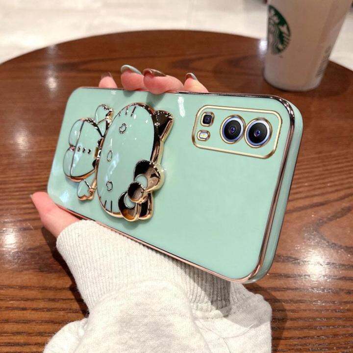 folding-makeup-mirror-phone-case-for-vivo-y72-5g-y52-5g-case-fashion-cartoon-cute-cat-multifunctional-bracket-plating-tpu-soft-cover-casing