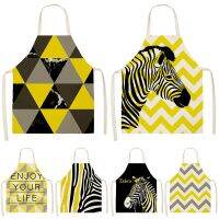 Geometric Yellow Zebra Deer Pattern Kitchen Sleeveless Aprons Cotton Linen Bibs 53*65 Household Women Cleaning Cooking 46493