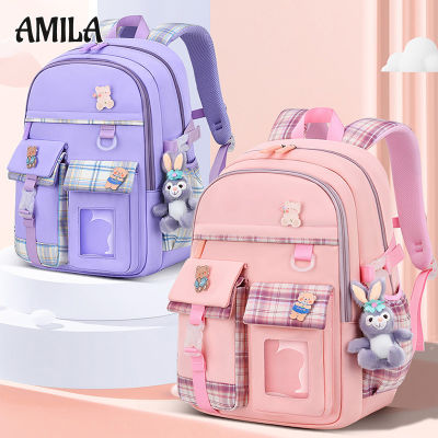 AMILA กระเป๋าเป้สะพายหลังสำหรับโรงเรียนประถมนักเรียนความจุขนาดใหญ่น้ำหนักเบาสำหรับเด็กผู้หญิงเกรด1-3-6