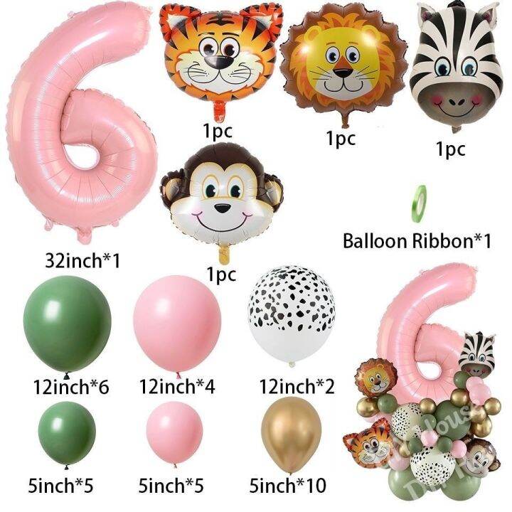 wild-one-pink-animal-themed-disposable-tableware-with-animal-balloon-tower-for-girl-39-s-jungle-forest-birthday-party-decorations