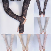 Summer Sunscreen Lace Arm Sleeve Women Arm Cover Black white Lace Long Sleeve UV Protection Arm Cuffs  Fingerless Driving Gloves Sleeves