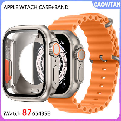 อัปเกรดเป็นสายสำหรับสายคาด Apple Watch ขนาด45มม. 44มม. กระจกเทมเปอร์ + เคสสำหรับ IWatch Series 4 5 6 Se 7 8เปลี่ยนเป็น49มม.
