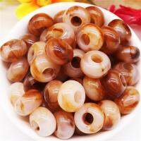 10Pcs Brown Color Jade Polished Stone Handmade DIY Crafts Beads Large Hole Spacer Beads Fit Pandora Charms Bracelet DIY Necklace DIY accessories and o