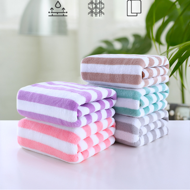 soft-adults-face-hand-towels-bath-towel-sets-microfiber-absorbent-quick-drying-stripes