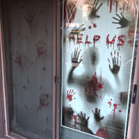 ฮาโลวีน y Handprint รอยเท้ามีดสติกเกอร์หน้าต่าง Wall Floor Clings Decals สยองขวัญห้องน้ำ Halloween Party Supplies