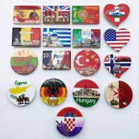 【YF】✾  Flag Fridge Magnets Britain Portugal  Landmarks Tourism Memorial Magnetic Refrigerator Sticker