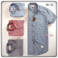 Capture Shirt เสื้อเชิ้ตผู้ชาย เชิ้ตแขนสั้น คอจีน ลายเดินเทป มีถึงอก 48 นิ้ว