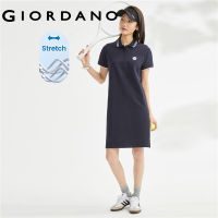 GIORDANO ผู้หญิง เดรสโปโลแขนสั้นผ้านิตยืดปิเก้ ปักลายลูกแกะ Free Shipping 13463238