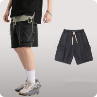 2022 Summer High Street Black Pockets Shorts Men Retro Elastic Drawstring Loose Casual Knee Length Trousers