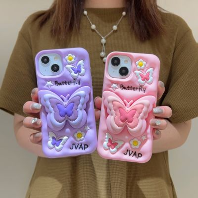 ใหม่ เคสโทรศัพท์มือถือ ซิลิโคนนิ่ม กันกระแทก ลายการ์ตูนผีเสื้อน่ารัก พร้อมขาตั้ง สําหรับ iPhone 14 14PRO MAX 13 12PRO 13pro 11PRO XS XR