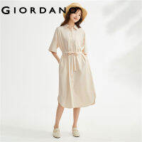 GIORDANO ผู้หญิง เดรสเชิ้ตแขนสั้นทรงหลวมแต่งกระเป๋าผูกเอว Free Shipping 18463703