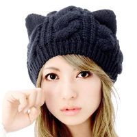 [Rear Waves]หูแมวผู้หญิงหมวกแข็งถักหมวกฤดูหนาวขนสัตว์ Beanies หมวกโครเชต์อินเทรนด์ Bonnet น่ารักผู้หญิง39; S หมวก Gorros Mujer I Nvierno