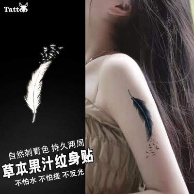 Bird feather herbal juice tattoo stickers semi-permanent waterproof female long-lasting simulation sexy feathers to cover scars