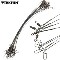 【LZ】♘☢  30pcs 35lb linha de pesca líder de fio de aço com giros duo-lock snap acessórios de pesca leadcore prata trela 25/32cm