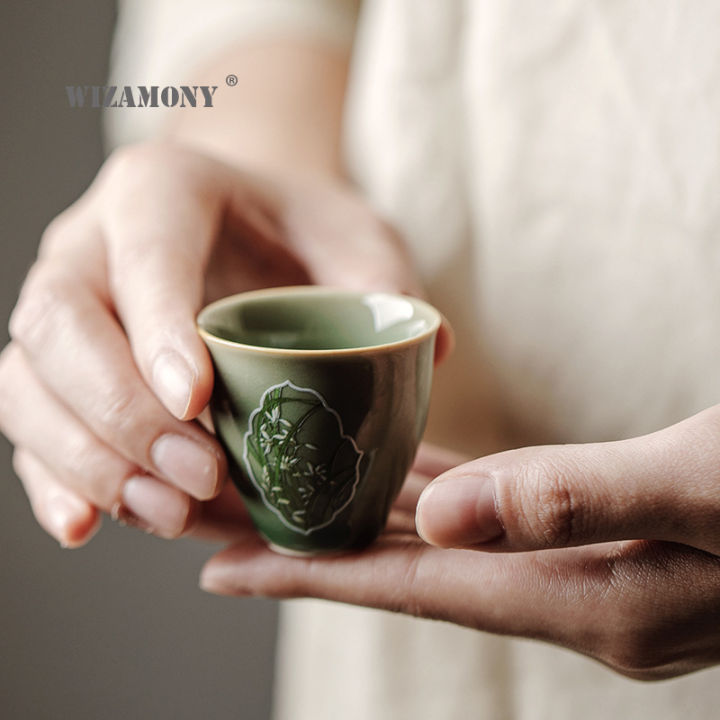 wizamony-yue-kiln-longquan-celadon-hand-painted-window-orchid-warm-heart-cup-kung-fu-tea-set-tea-cup-tea-cup-rock-tea-cup
