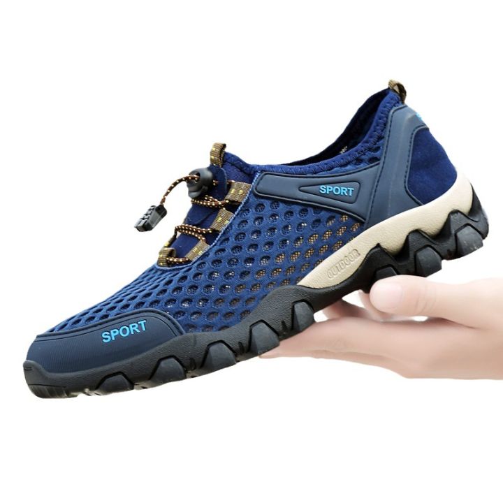 ฤดูร้อนสไตล์ร้อนแอร์รองเท้าผู้ชาย-2023-ใหม่ผู้ชายแฟชั่นกลางแจ้งตาข่ายรองเท้าผู้ชายกีฬากลางแจ้งรองเท้าเดินป่าผู้ชาย