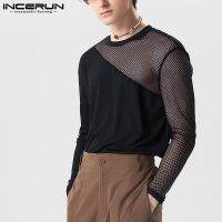 ▦﹍ Incerun เสื้อแขนยาว ผ้าถัก ตาข่าย ออกแบบมุมมอง