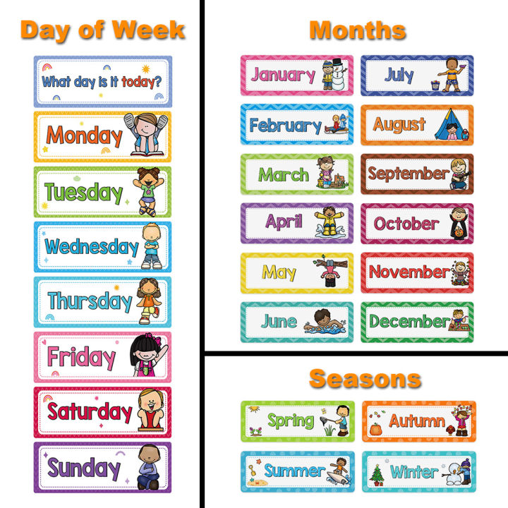 Month of The Years Seasons Days of The Week Weather Educational Cards ...