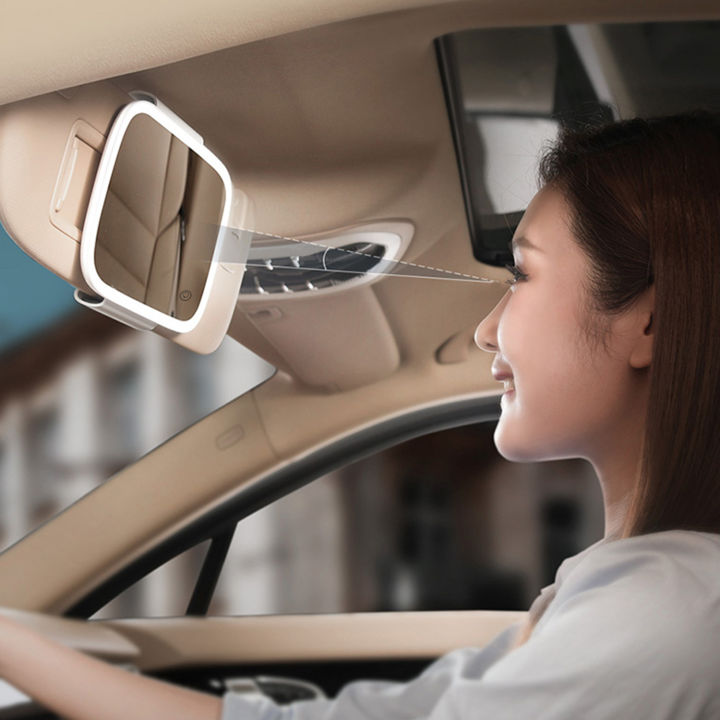 กระจกบังแดดรถยนต์พร้อมไฟ-led-แต่งหน้าบังแดดกระจกเครื่องสำอางปรับกระจกโต๊ะเครื่องแป้งคลิปบนรถยนต์หน้าจอสัมผัสกระจกแต่งหน้า