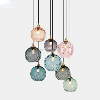 Nordic Colored Glass Ball Lustre Pendant Lights Modern Water Grain Restaurant Kitchen Hanging Light Fixture Bedroom Bedside Lamp