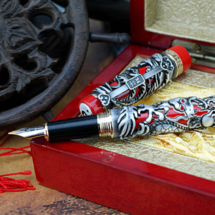 jinhao-noblest-dragon-and-phoenix-red-and-grey-fountain-pen-crystal