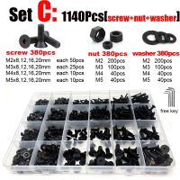 400/625/1140Pcs M2 M2.5 M3 M4 M5 10.9 Grade Black Steel Hex Socket Countersunk Head Screw Set Bolt and Nut Washer Assortment Kit