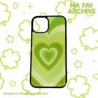 (พร้อมส่งในไทย) mafavarchive - Green heartbeam epoxy case เคสมือถือคลุมรอบเครื่อง ขอบยางดำ ลายหัวใจสีเขียว