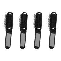 4X Portable Travel Folding Hair Brush with Mirror Compact Pocket Size Comb-Black