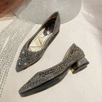 Fast Shipping French Pointed Single Shoe WomenS Summer 2022 New Light Mouth Rhinestone Flat Sole Shoes Temperament