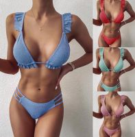 [COD] 4-color AliExpress foreign trade womens swimsuit pure ruffle bikini bikiniW137