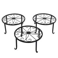 Metal Potted Plant Stand Floor Flower Pot Rack Decorative Pot Garden Container Round Supports Rack (Black)